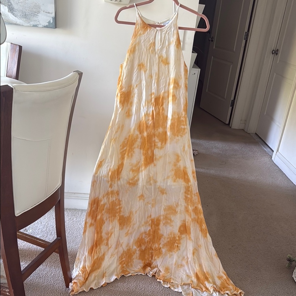 NSR White and Mustard Tie-Dye  Maxi SunDress